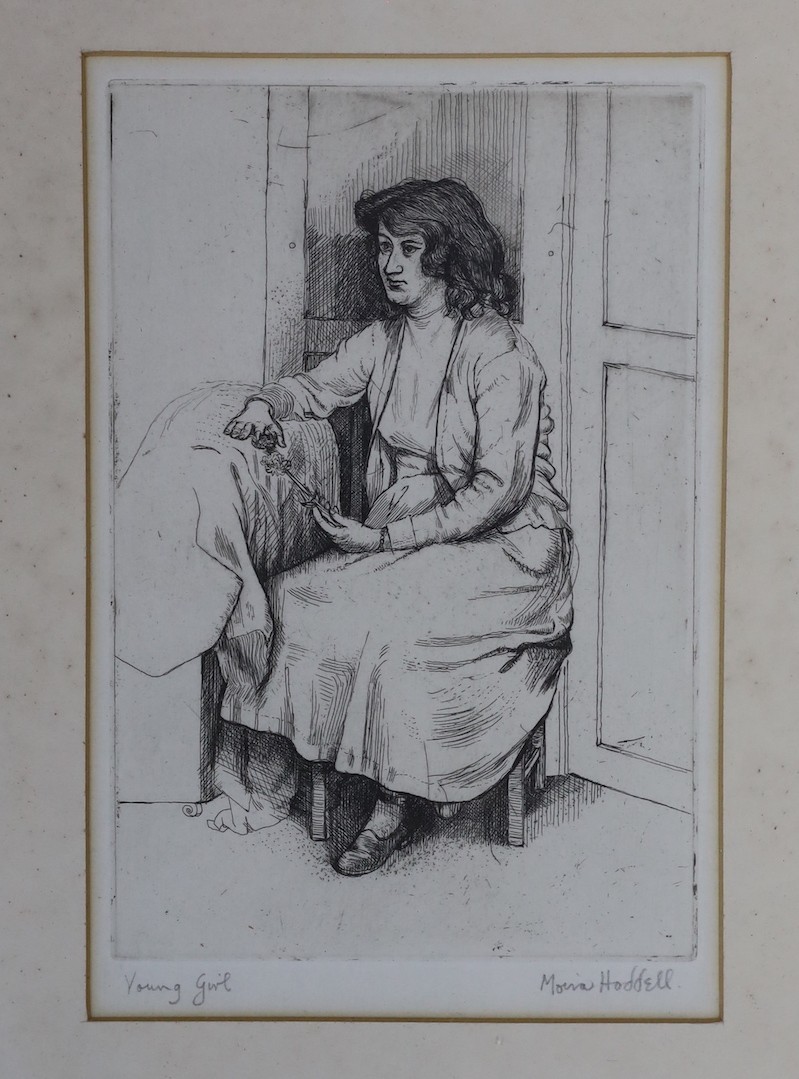 Moira Hoddell (1927-), two etchings, 'Young Girl' and 'Chelsea Pensioner', signed in pencil, 19 x 12.5cm